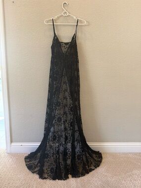 Free People Black Lace Floral Maxi Sheer Slip Dress